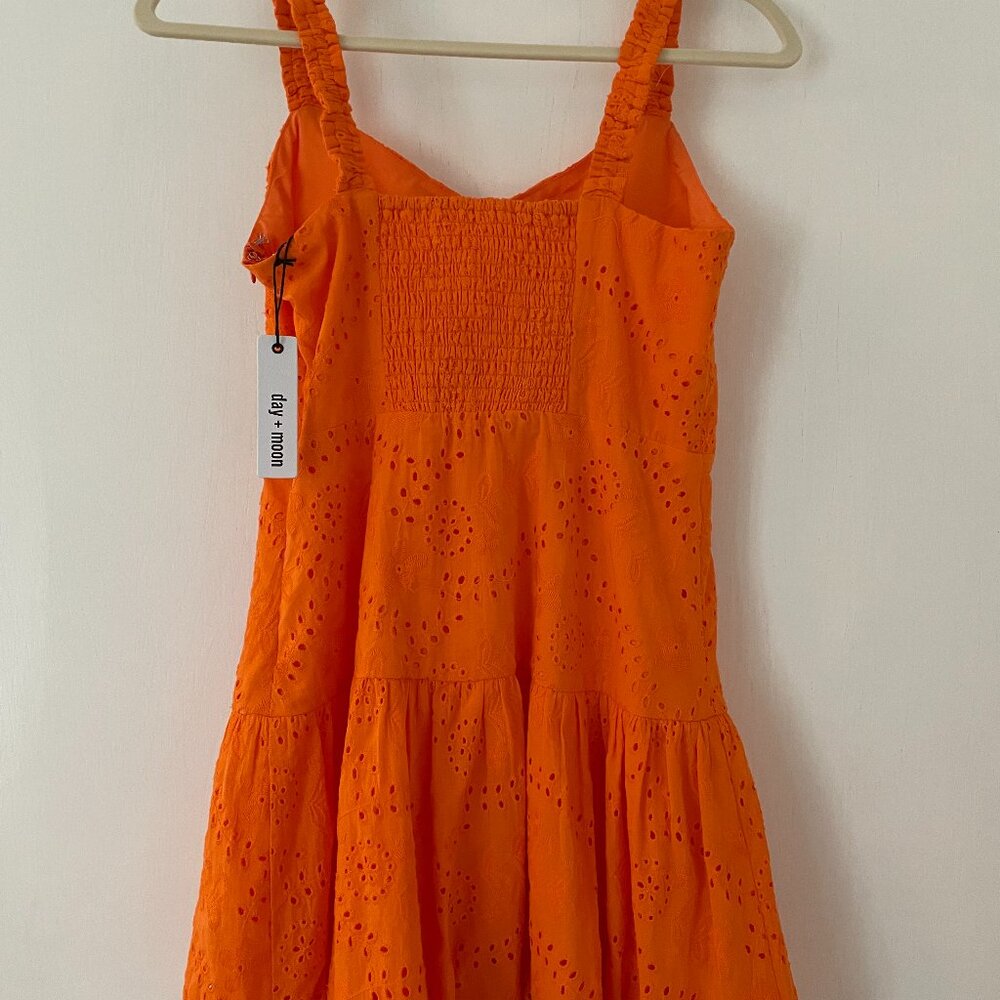 day + moon medium orange eyelet bubble dress
